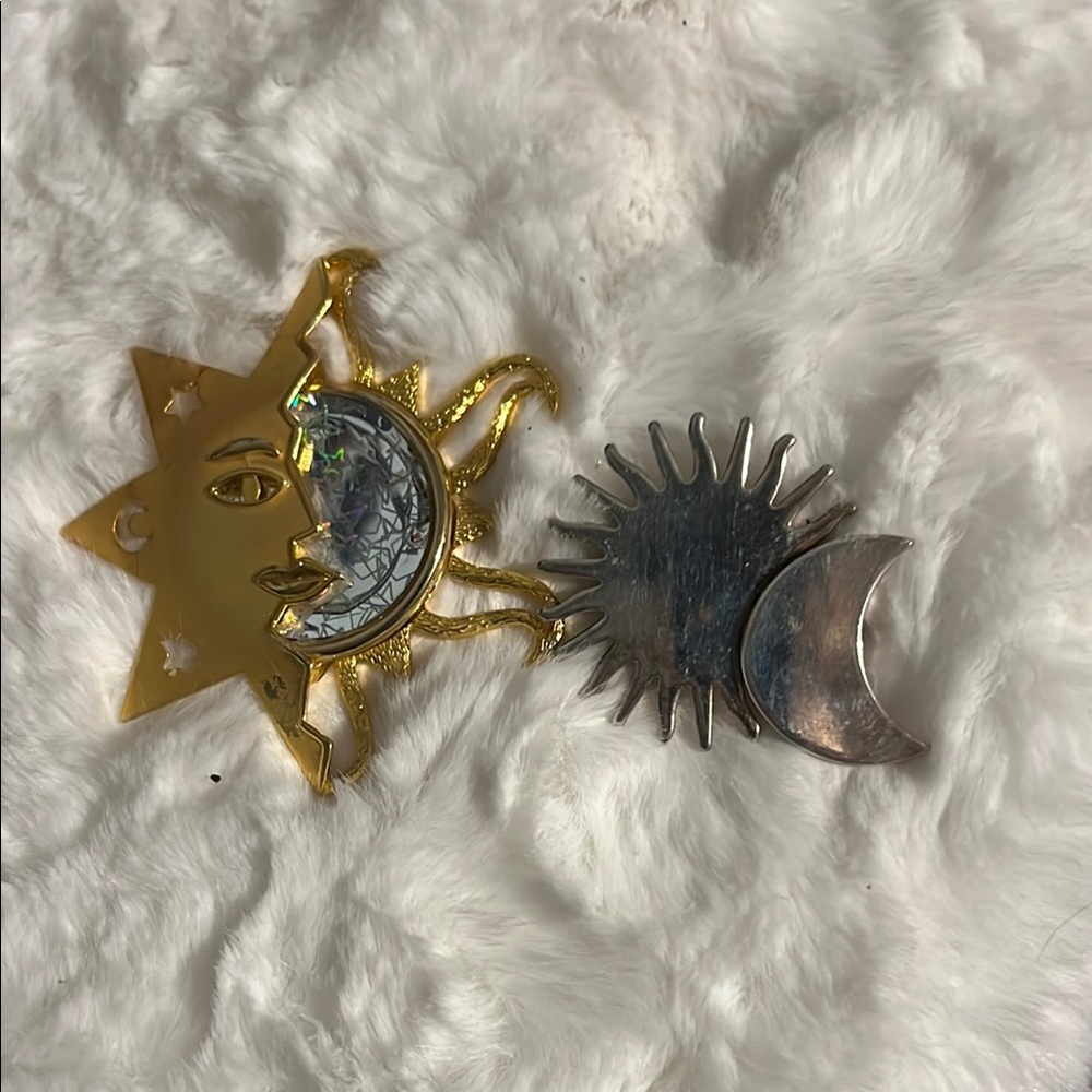 Gold and Silver Sun and Moon Brooch 2 brooches, one can be a pendant